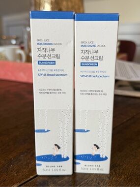 2 KBeauty ROUND LAB Birch Juice Moisturizing UVLock Sunscreen SPF45, 1.69 fl oz